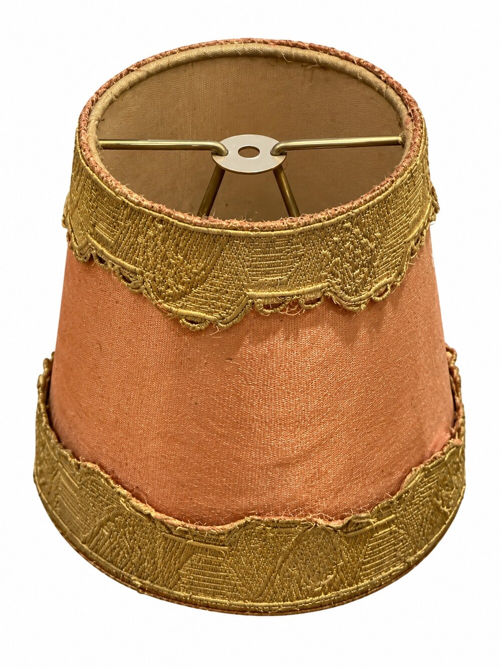 Vintage Small Peach/Coral Satin Fabric Ornate Trim Lamp Shade